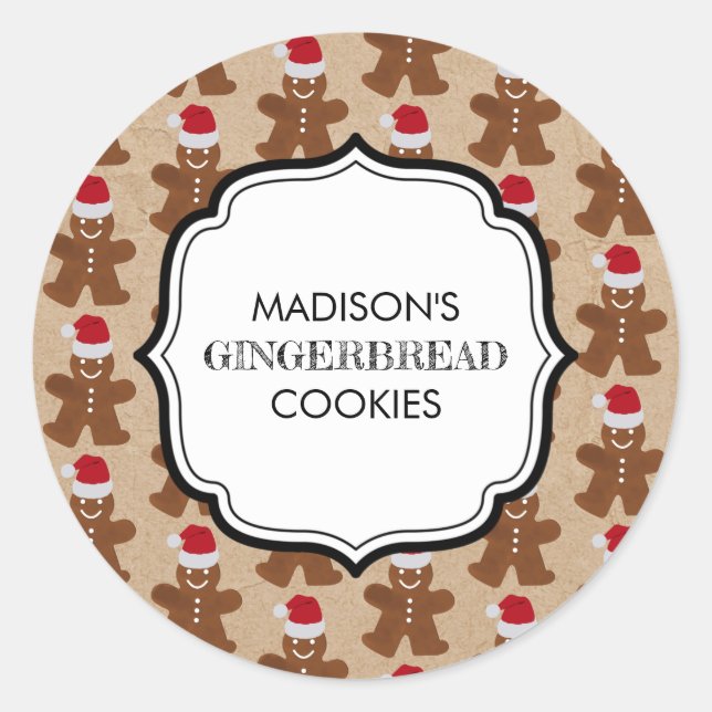 Pegatina Redonda Navidades Gingerbread Man Cookies Holiday Baking (Anverso)