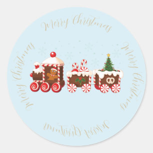 Pegatina Redonda Navidades Gingerbread Train con Nieve