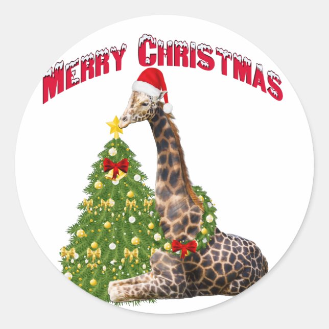 Pegatina Redonda Navidades Giraffe (Anverso)