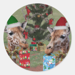 Pegatina Redonda Navidades Giraffes