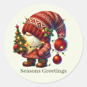 Pegatina Redonda Navidades gnome agregar texto Seasons Greetings