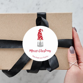 Pegatina Redonda Navidades gnome nombre de familia rojo blanco lind