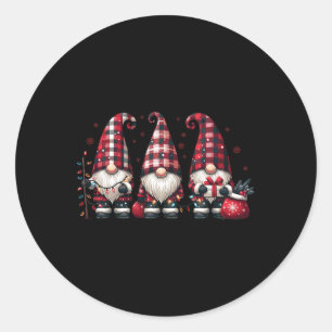 Pegatina Redonda Navidades Gnome Trio Búfalo Cheque Gorras De Papel