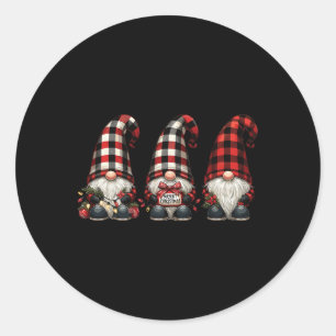 Pegatina Redonda Navidades Gnome Trio Búfalo Cheque Gorras De Papel