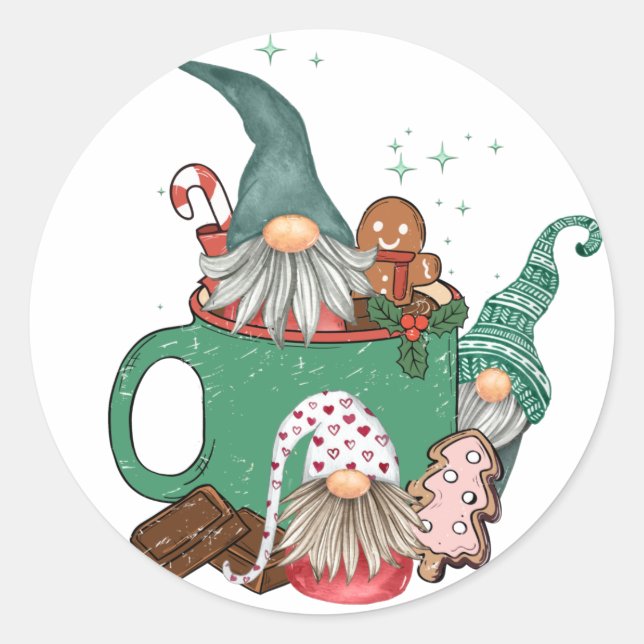 Pegatina Redonda Navidades Gnomes & Cocoa (Anverso)