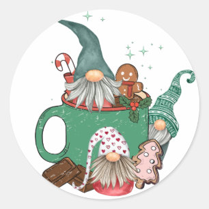 Pegatina Redonda Navidades Gnomes & Cocoa