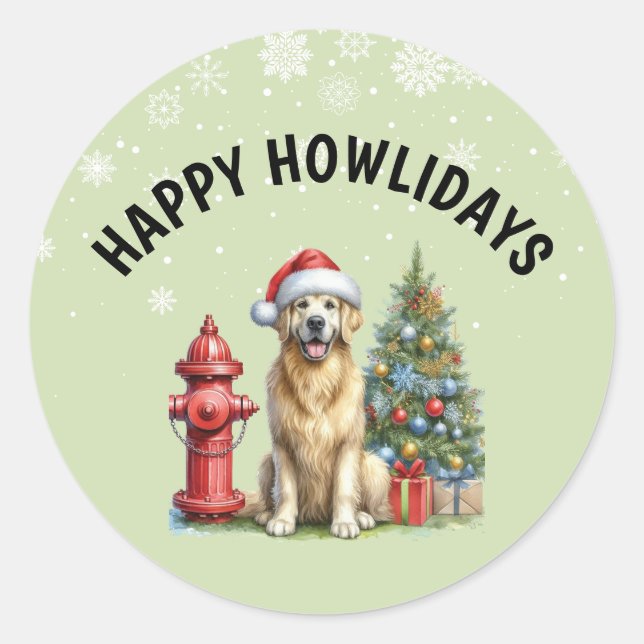 Pegatina Redonda Navidades Golden Retriever (Anverso)