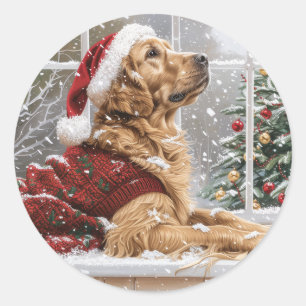 Pegatina Redonda Navidades Golden Retriever Santa Dog