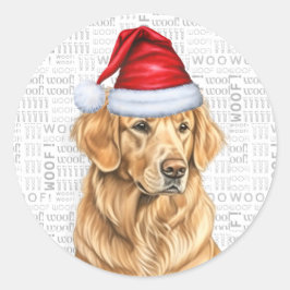 Pegatina Redonda Navidades Golden Retriever y Woof Art Dog Lover