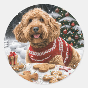 Pegatina Redonda Navidades Goldendoodle Dogs