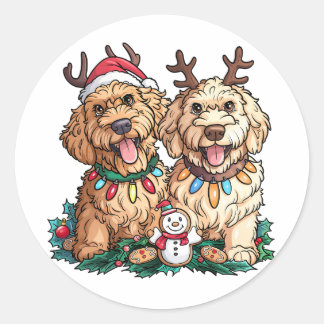 Pegatina Redonda Navidades Goldendoodle Dogs