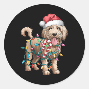 Pegatina Redonda Navidades Goldendoodle Golden Doodle Pajamas para