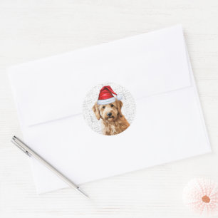 Pegatina Redonda Navidades Goldendoodle Santa y Woof Dog Lover