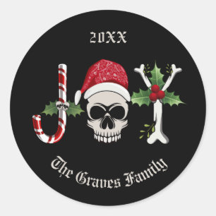 Pegatina Redonda Navidades góticos JOY Skull