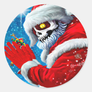 Pegatina Redonda Navidades góticos Santa Claus Skeleton Monster Art