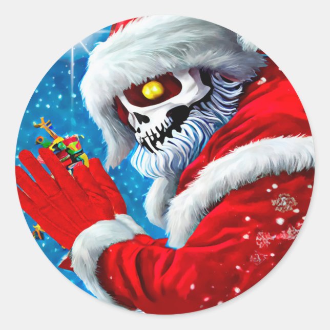 Pegatina Redonda Navidades góticos Santa Claus Skeleton Monster Art (Anverso)