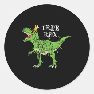 Pegatina Redonda Navidades graciosos de los rex dinosaurios pajama