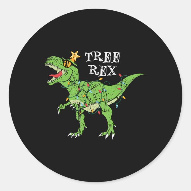 Pegatina Redonda Navidades graciosos de los rex dinosaurios pajama  (Anverso)