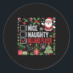 Pegatina Redonda Navidades graciosos de Nice Naughty Billiard Playe<br><div class="desc">Bonitos Navidades divertidos de Billiard Player Santa Claus</div>