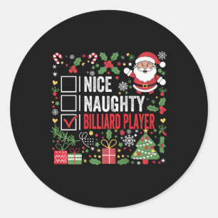 Pegatina Redonda Navidades graciosos de Nice Naughty Billiard Playe