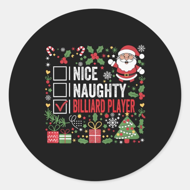 Pegatina Redonda Navidades graciosos de Nice Naughty Billiard Playe (Anverso)