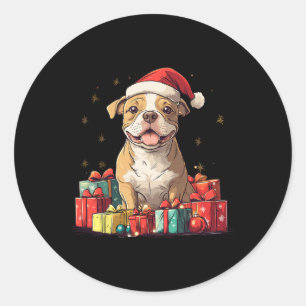 Pegatina Redonda Navidades graciosos de Pitbull Santa Hat