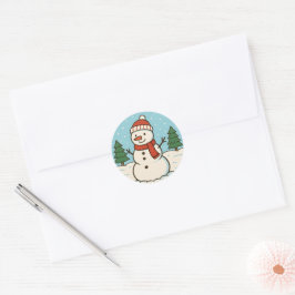 Pegatina Redonda Navidades graciosos de Snowman Cute