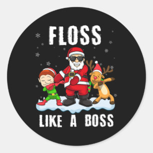 Pegatina Redonda Navidades Graciosos Floss Como Un Jefe Santa Floss