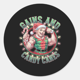 Pegatina Redonda Navidades Graciosos, Ganancias De Elf Gym Workout