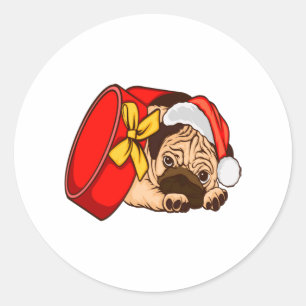 Pegatina Redonda Navidades Graciosos Perro Vintage Noche Cachorro C