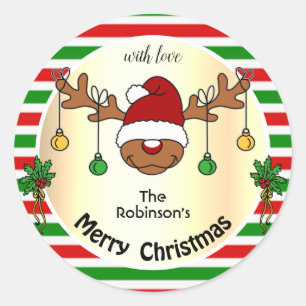 Pegatina Redonda Navidades graciosos Personalizado de bandas rojas 