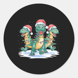Pegatina Redonda Navidades graciosos Santa Reindeer Cute Dinosaur S