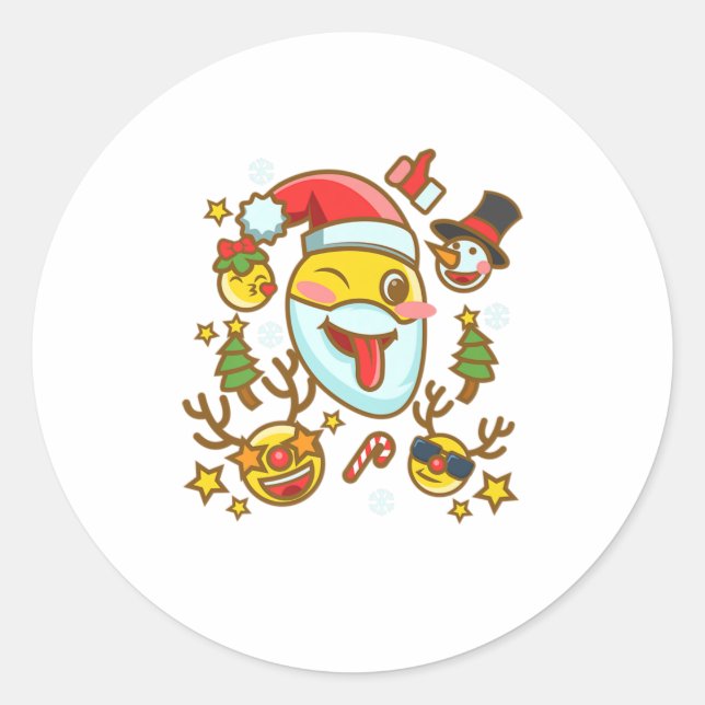 Pegatina Redonda Navidades graciosos sonríen a Emoticon Santa Hat X (Anverso)