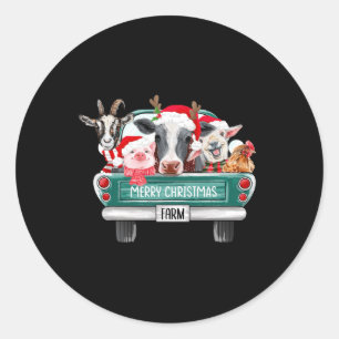 Pegatina Redonda Navidades Granja Animales Camión Familia Santa Hat