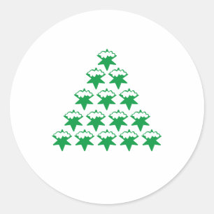 Pegatina Redonda Navidades Green Snow Snowflakes Stars Tree, White