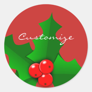Pegatina Redonda Navidades Green y Red Holly Thunder_Cove