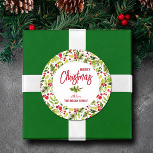 Pegatina Redonda Navidades Greenery Berries Holiday
