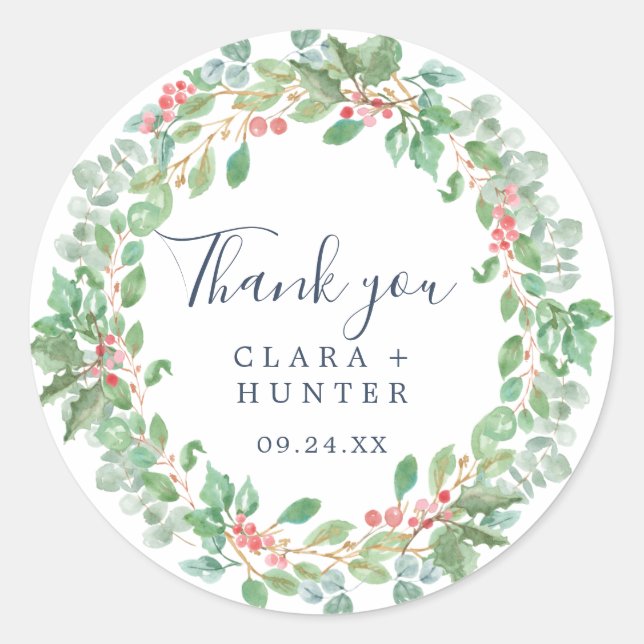 Pegatina Redonda Navidades Greenery Wreath Gracias Por Favor Pegati (Anverso)