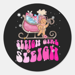 Pegatina Redonda Navidades Groovy Pink Café Sleigh chica Gingerb