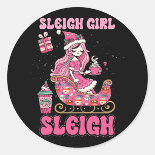 Pegatina Redonda Navidades Groovy Pink Café Sleigh Chica Sleigh Xm