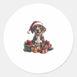 Pegatina Redonda Navidades GSP del Puntero Santa Hat alemán de Shor