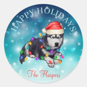 Pegatina Redonda Navidades guapos feliz Personalizado Mascota de pe