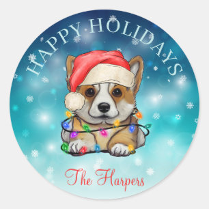 Pegatina Redonda Navidades guapos feliz Personalizado Mascota de pe