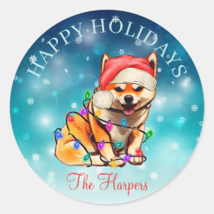 Pegatina Redonda Navidades guapos feliz Personalizado Mascota de pe