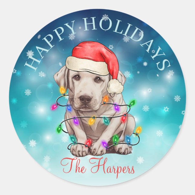 Pegatina Redonda Navidades guapos feliz Personalizado Mascota de pe (Anverso)