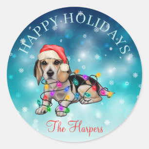 Pegatina Redonda Navidades guapos feliz Personalizado Mascota de pe