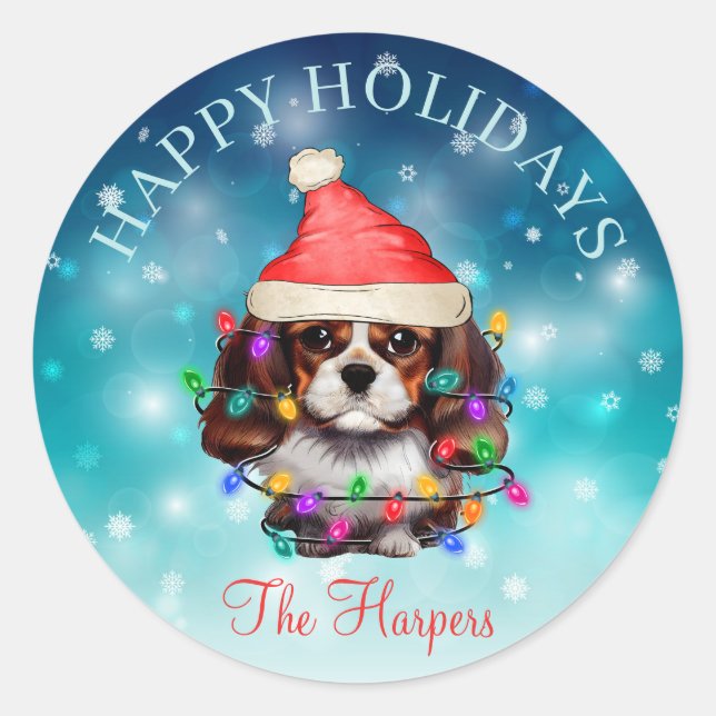 Pegatina Redonda Navidades guapos feliz Personalizado Mascota de pe (Anverso)