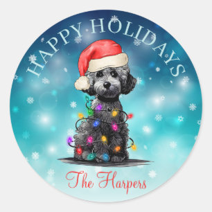 Pegatina Redonda Navidades guapos feliz Personalizado Mascota de pe