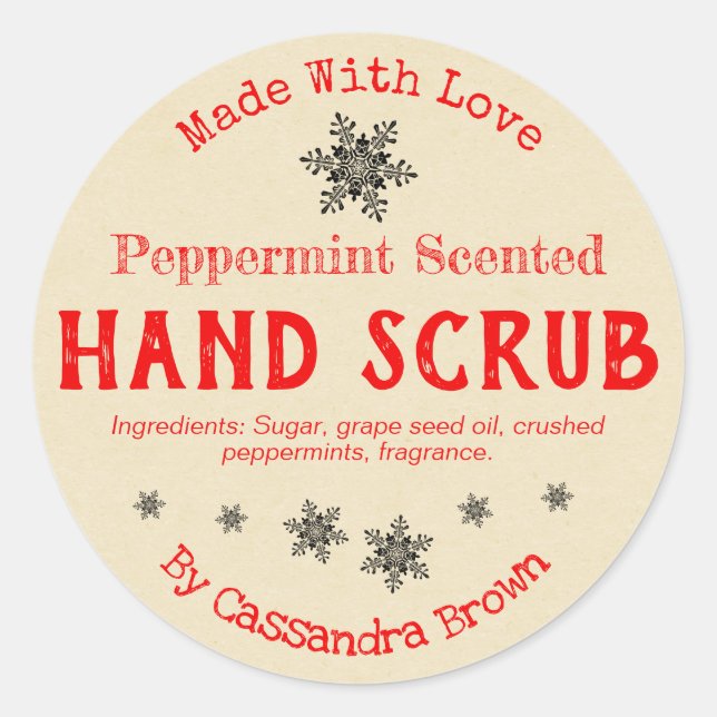 Pegatina Redonda Navidades Hand Scrub Personalizable DIY hecho a ma (Anverso)