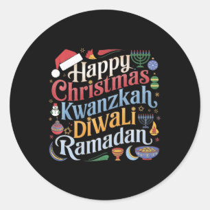 Pegatina Redonda Navidades Hanukkah Kwanzaa Diwali Ramadan